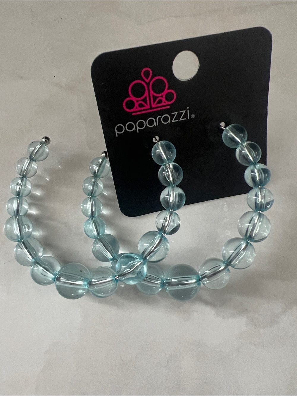 Paparazzi Sea Glass Hoop Earrings - Aqua Blue Beads